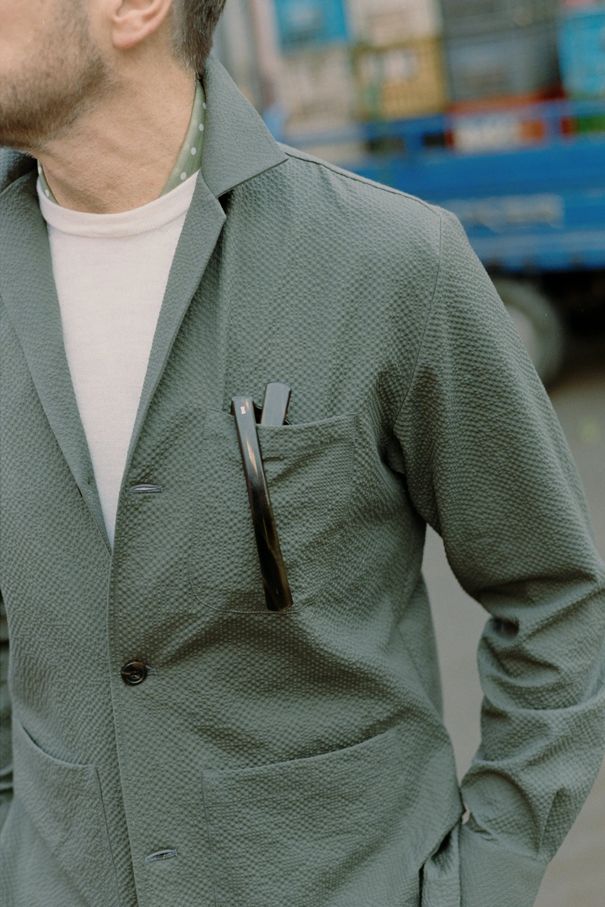 Painters Jacket it Olive Green Seersucker