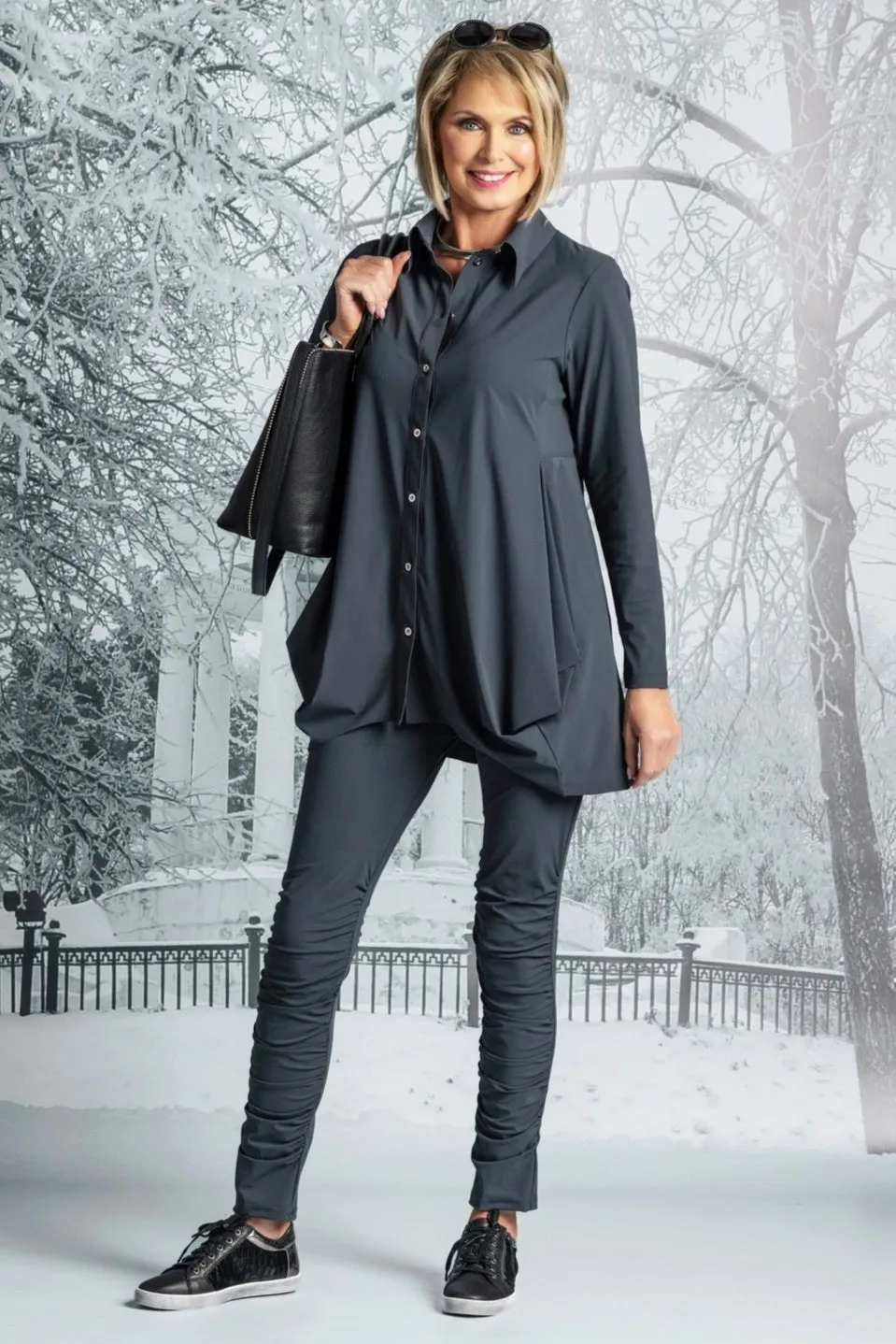 PAULA RYAN Rouched Legging - Black - Microjersey