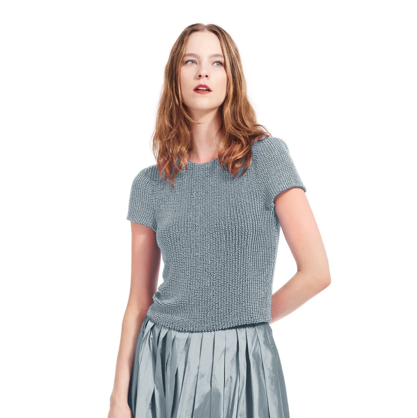 PEARL ENCRUSTED SHORT SLEEVE TEE LIGHT COLORS