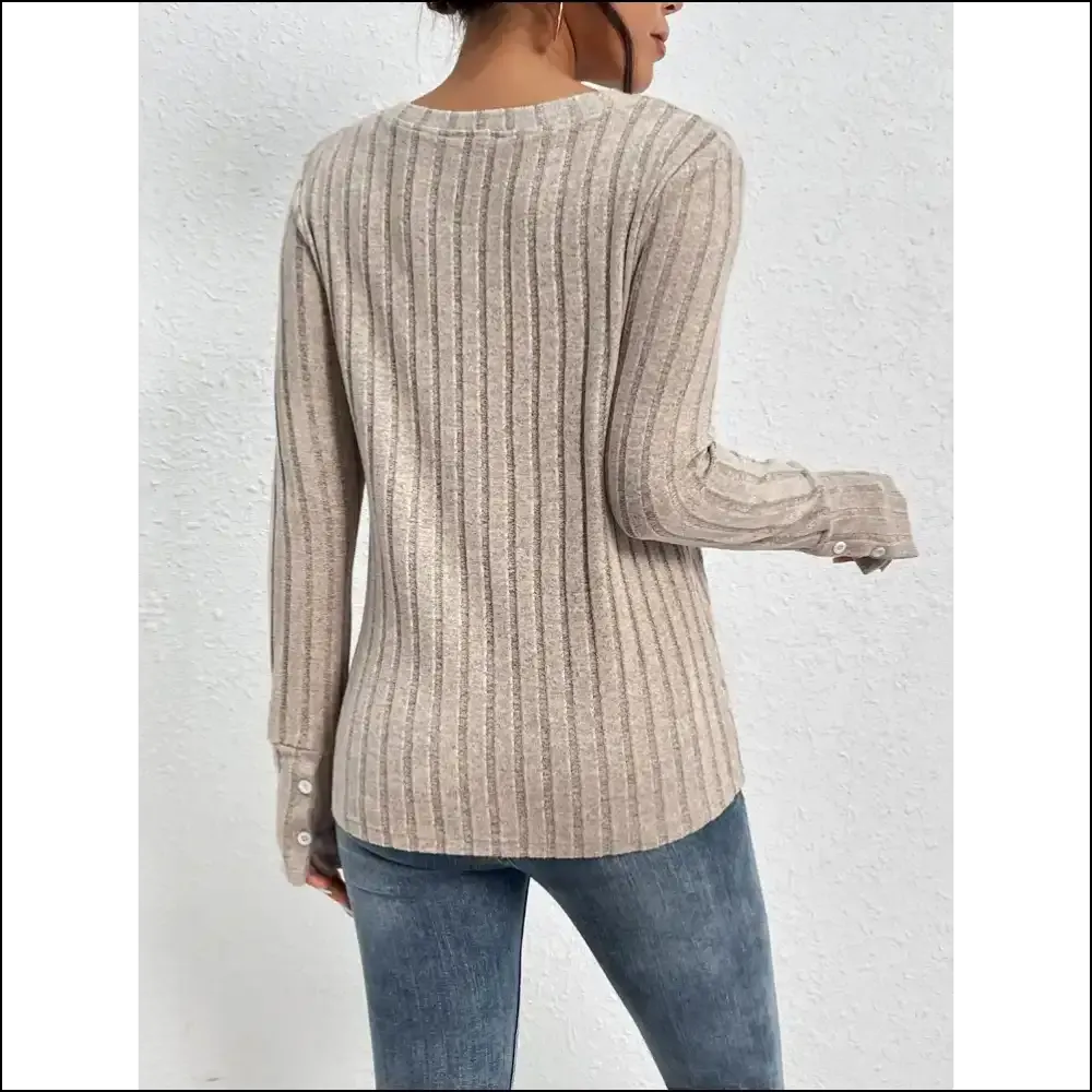Perfee Lace Detail Ribbed V-Neck Long Sleeve Top