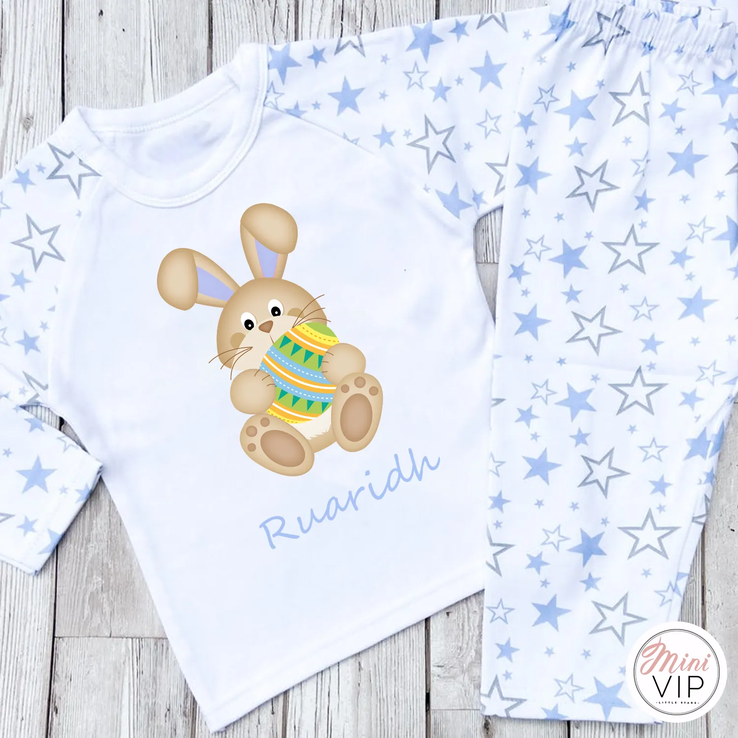Personalised Blue Easter Bunny Print Pajamas