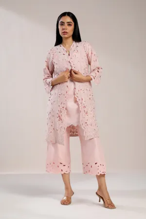 Pink Cutwork Kurta With Pants Set