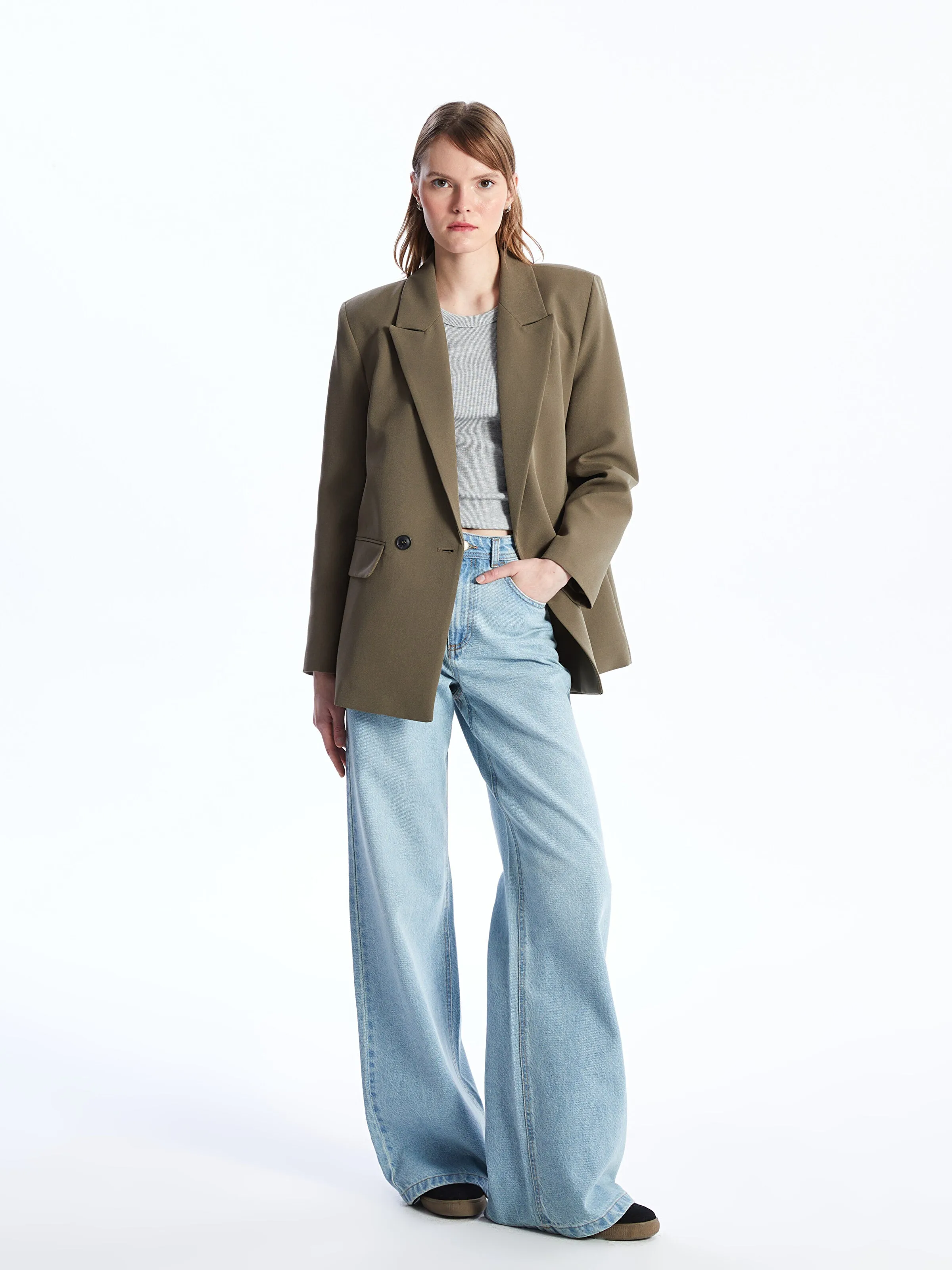 Plain Long Sleeve Women Blazer Jacket