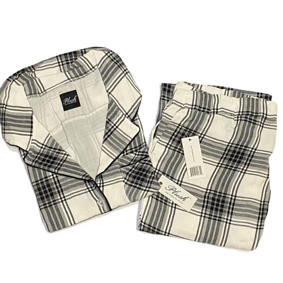 Plush Apparel Ultra Soft PJ Set Black White Plaid