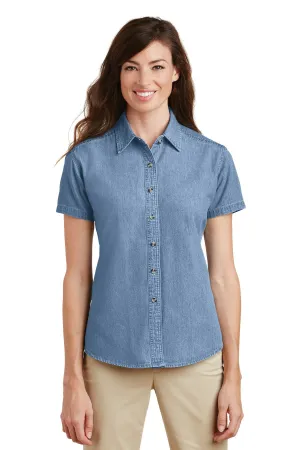 Port & Company Women's Short Sleeve Value Denim Shirt.  LSP11 Faded Blue