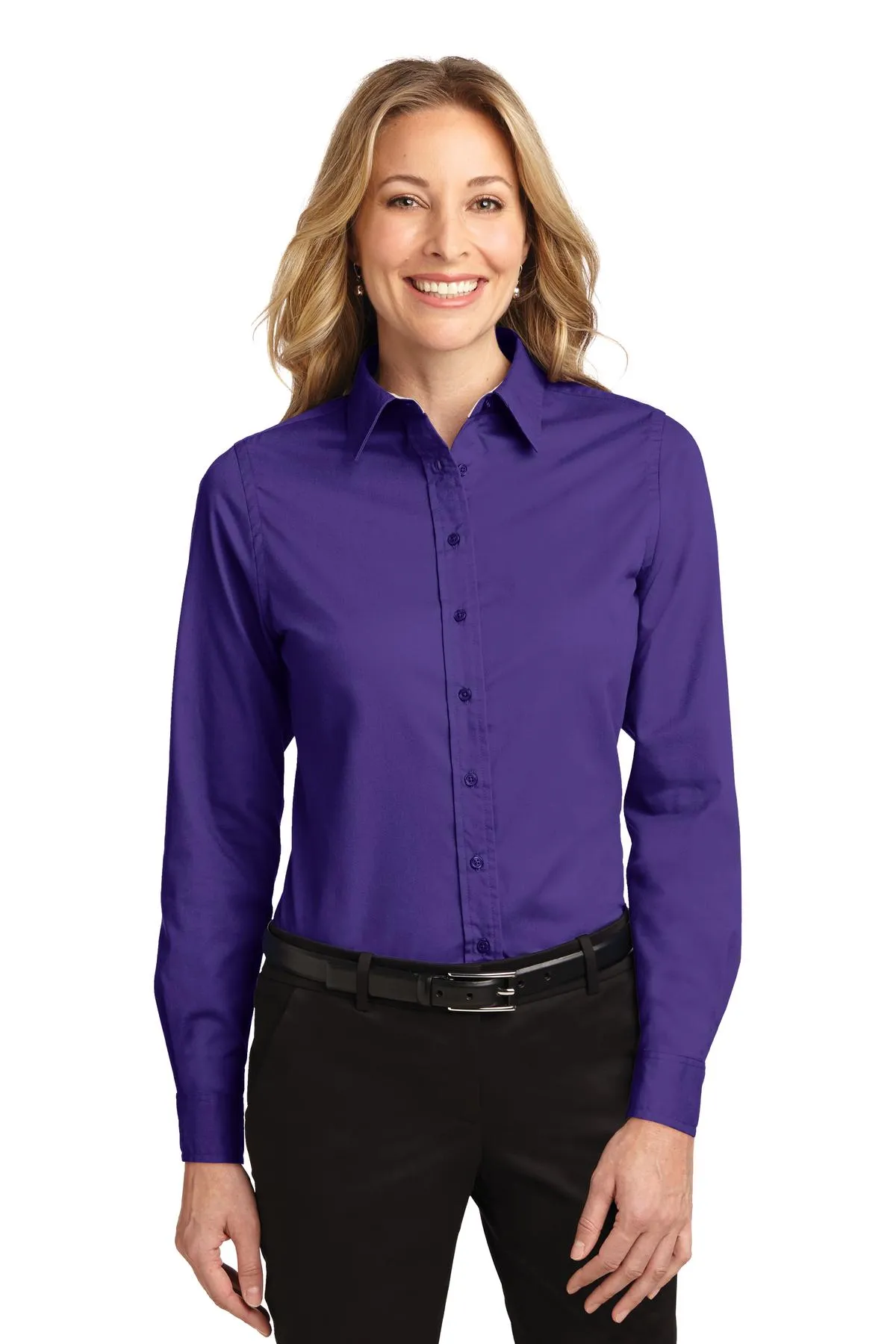 Port Authority Women's Long Sleeve Easy Care Shirt.  L608 Purple/ Light Stone