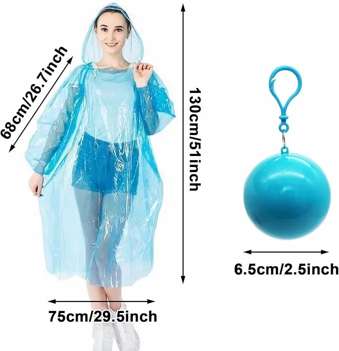 Portable Disposable Emergency Raincoat 8 Pack Waterproof Raincoats in Keychain Ball, Rain Ponchos with Hood for Traveling Camping Outdoor
