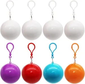 Portable Disposable Emergency Raincoat 8 Pack Waterproof Raincoats in Keychain Ball, Rain Ponchos with Hood for Traveling Camping Outdoor