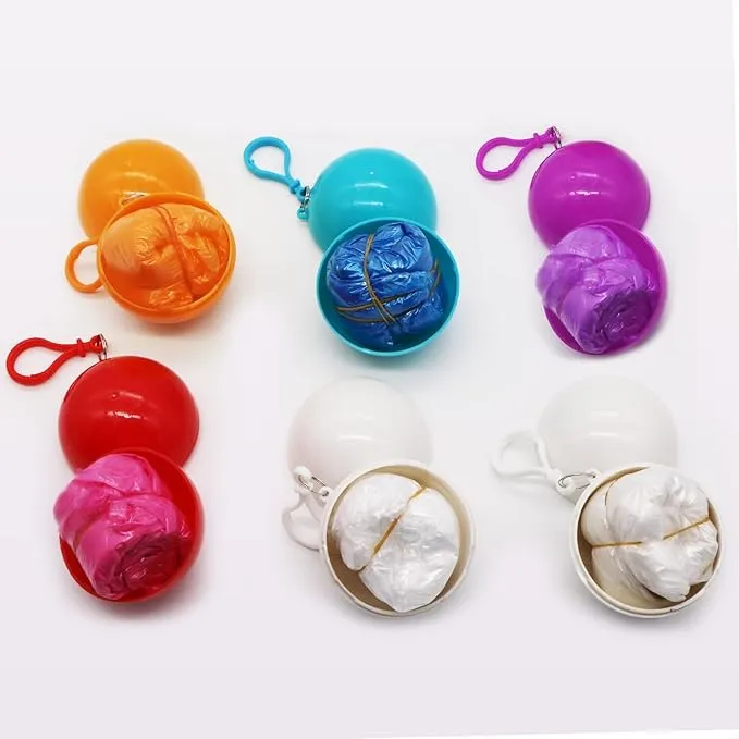 Portable Disposable Emergency Raincoat 8 Pack Waterproof Raincoats in Keychain Ball, Rain Ponchos with Hood for Traveling Camping Outdoor