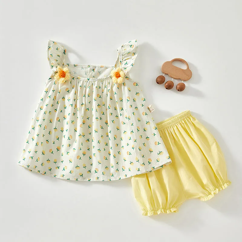 Princess Dress Sling Baby Girl Baby Suit Ins Pure Cotton Summer Thin with Shoulder-Straps Baby Suit Girl Dress