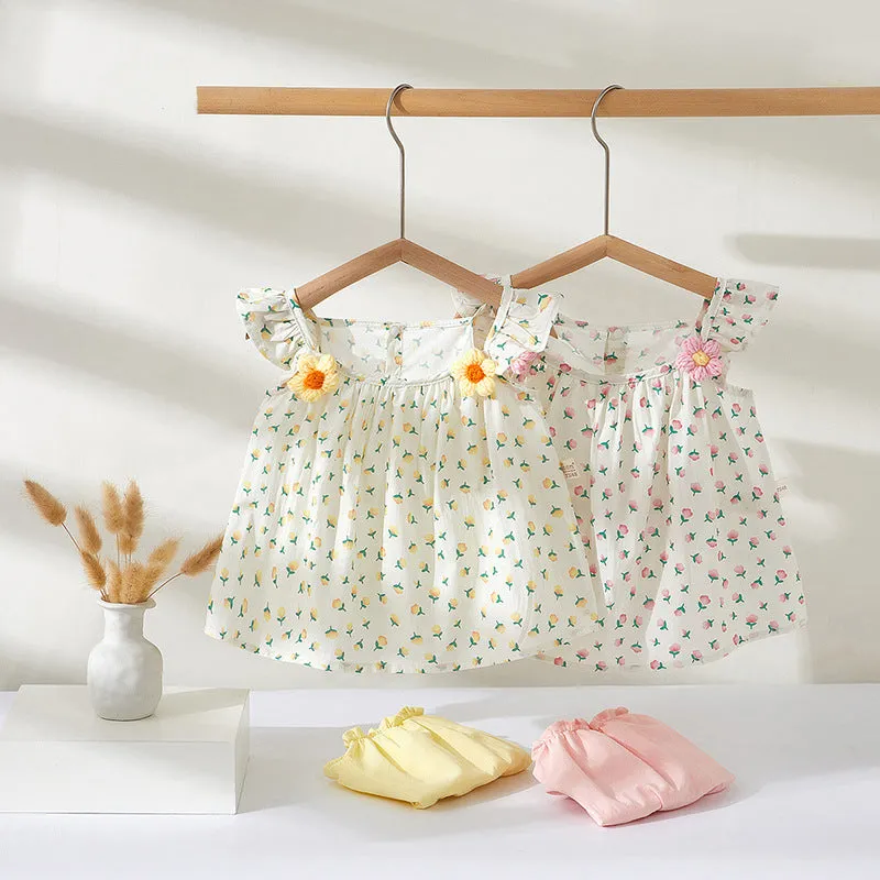 Princess Dress Sling Baby Girl Baby Suit Ins Pure Cotton Summer Thin with Shoulder-Straps Baby Suit Girl Dress
