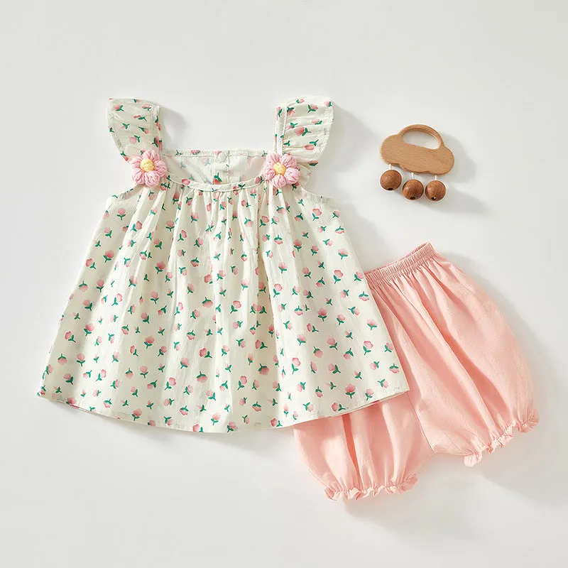 Princess Dress Sling Baby Girl Baby Suit Ins Pure Cotton Summer Thin with Shoulder-Straps Baby Suit Girl Dress