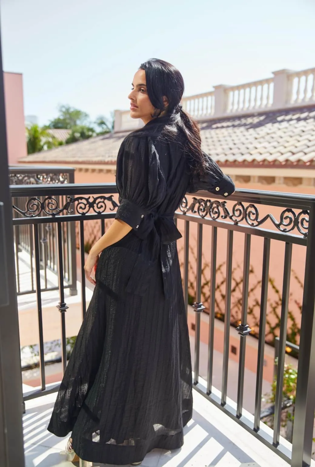 Puff Sleeve Day Gown - MAXI - Sheer Black