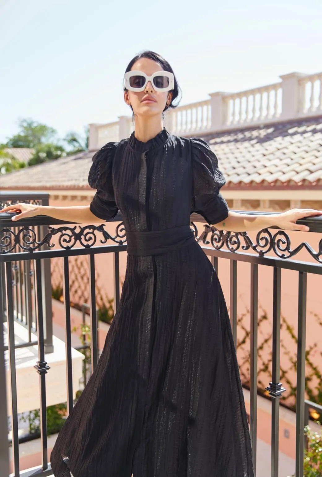Puff Sleeve Day Gown - MAXI - Sheer Black