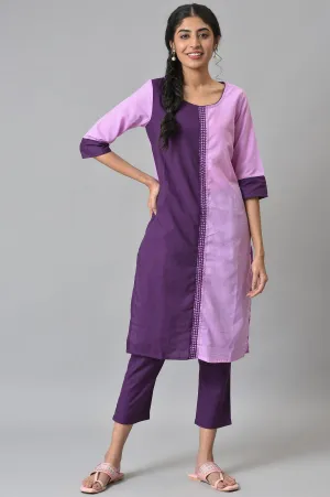Purple Colour Block kurta With Trousers