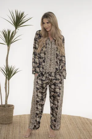 Pyjama Silk Set - Black Floral