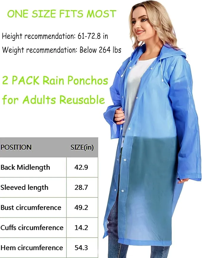 Rain Ponchos for Adults Reusable Raincoats Survival Heavy Duty Military Impermeable 2 Packs Rain Coat…