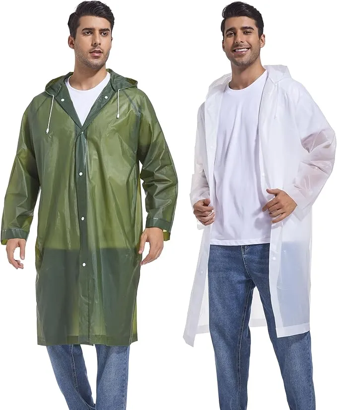 Rain Ponchos for Adults Reusable Raincoats Survival Heavy Duty Military Impermeable 2 Packs Rain Coat…