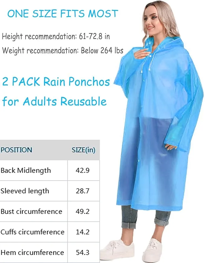 Rain Ponchos for Adults Reusable Raincoats Survival Heavy Duty Military Impermeable 2 Packs Rain Coat…
