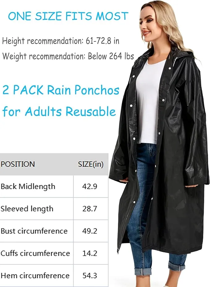 Rain Ponchos for Adults Reusable Raincoats Survival Heavy Duty Military Impermeable 2 Packs Rain Coat…