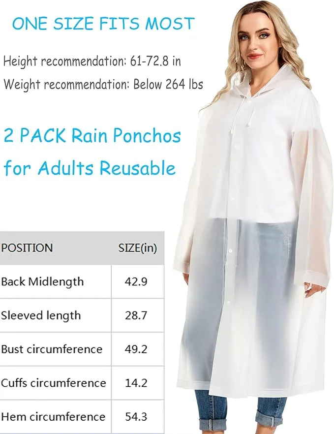 Rain Ponchos for Adults Reusable Raincoats Survival Heavy Duty Military Impermeable 2 Packs Rain Coat…