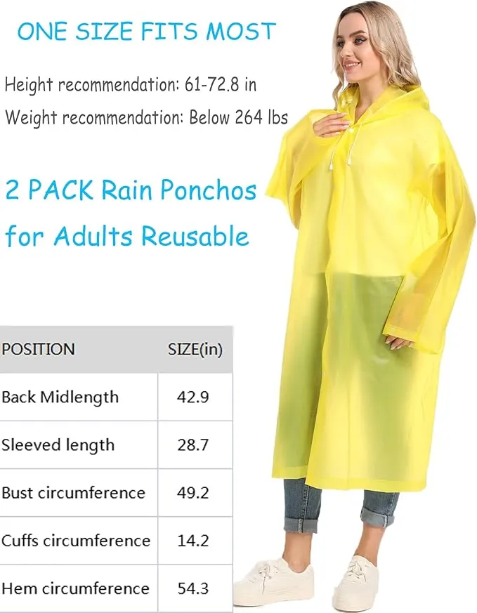 Rain Ponchos for Adults Reusable Raincoats Survival Heavy Duty Military Impermeable 2 Packs Rain Coat…