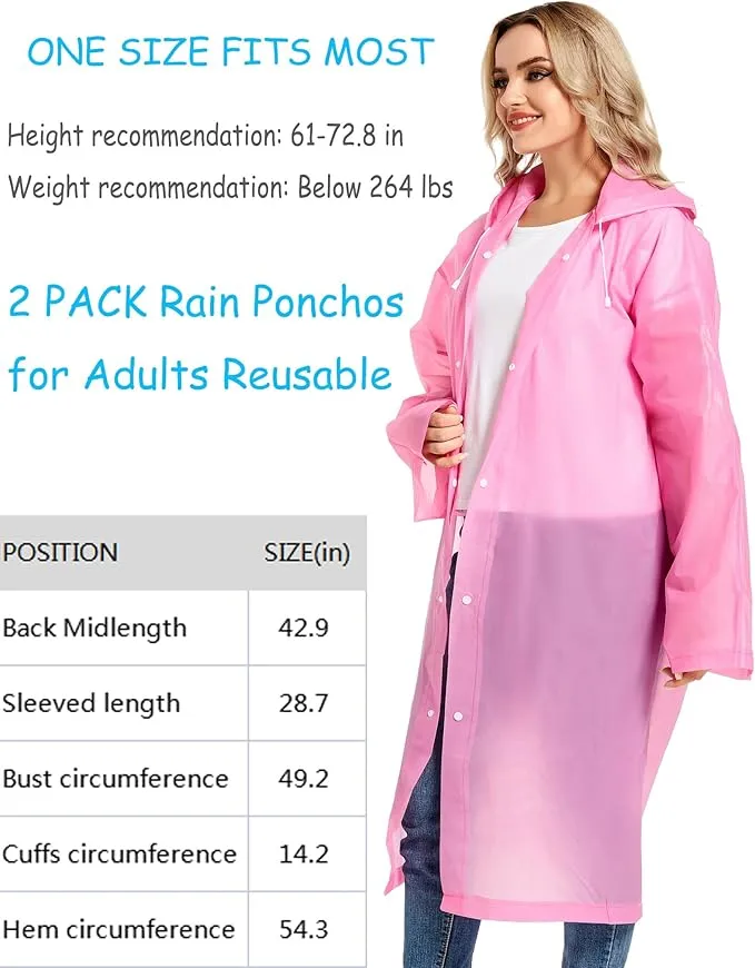 Rain Ponchos for Adults Reusable Raincoats Survival Heavy Duty Military Impermeable 2 Packs Rain Coat…