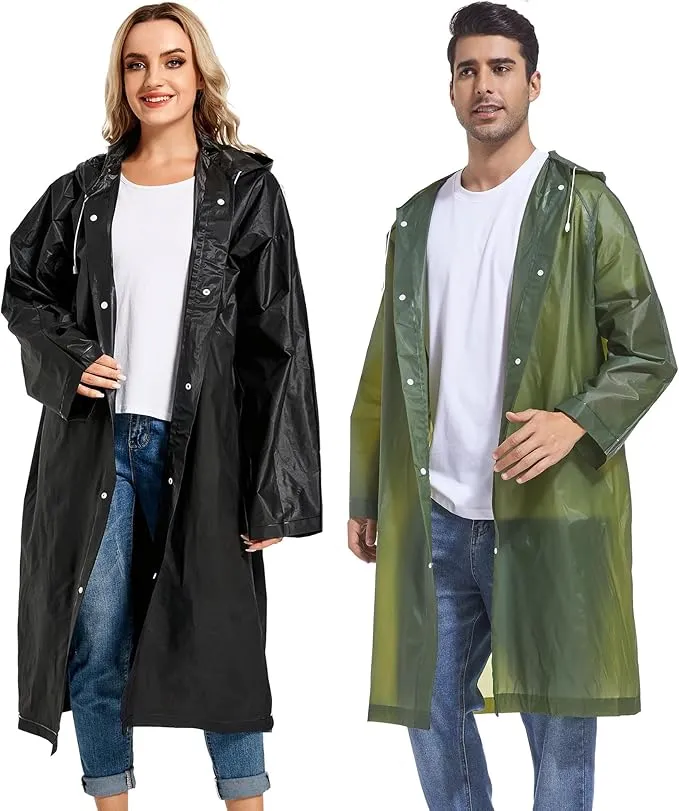Rain Ponchos for Adults Reusable Raincoats Survival Heavy Duty Military Impermeable 2 Packs Rain Coat…