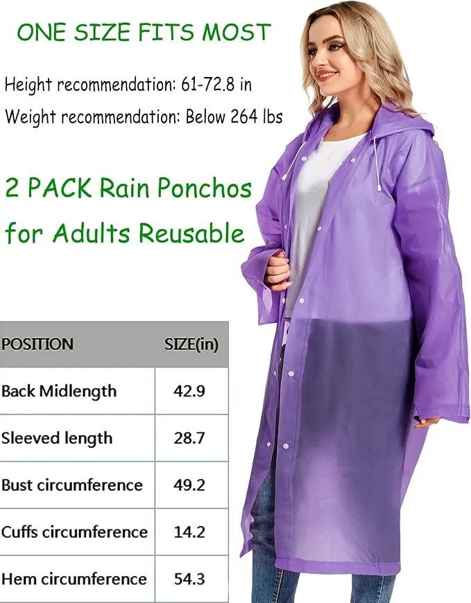 Rain Ponchos for Adults Reusable Raincoats Survival Heavy Duty Military Impermeable 2 Packs Rain Coat…