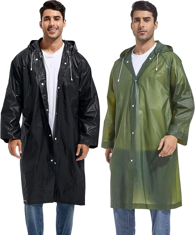 Rain Ponchos for Adults Reusable Raincoats Survival Heavy Duty Military Impermeable 2 Packs Rain Coat…