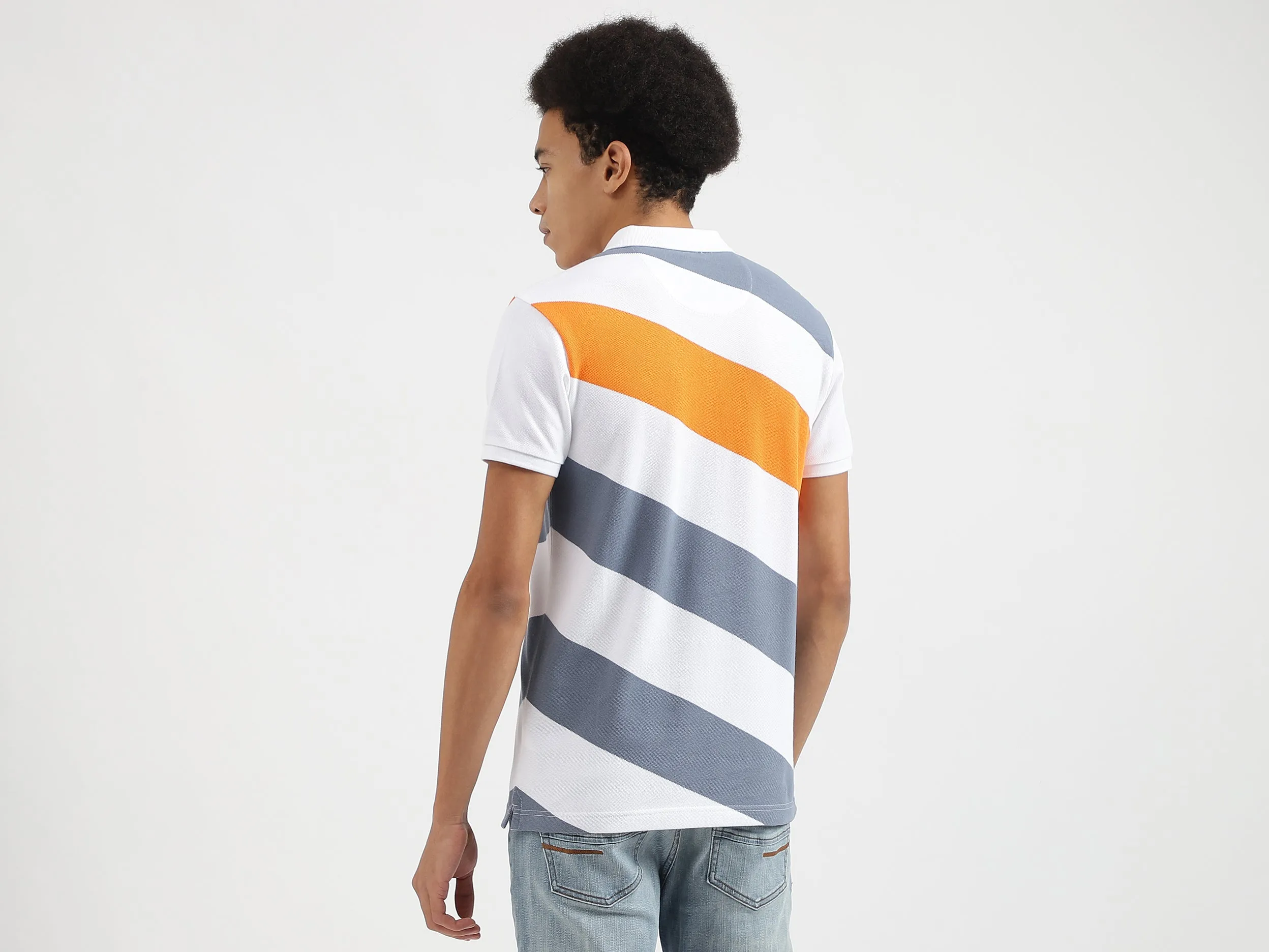 Regular Fit Polo Neck Striped T-Shirts