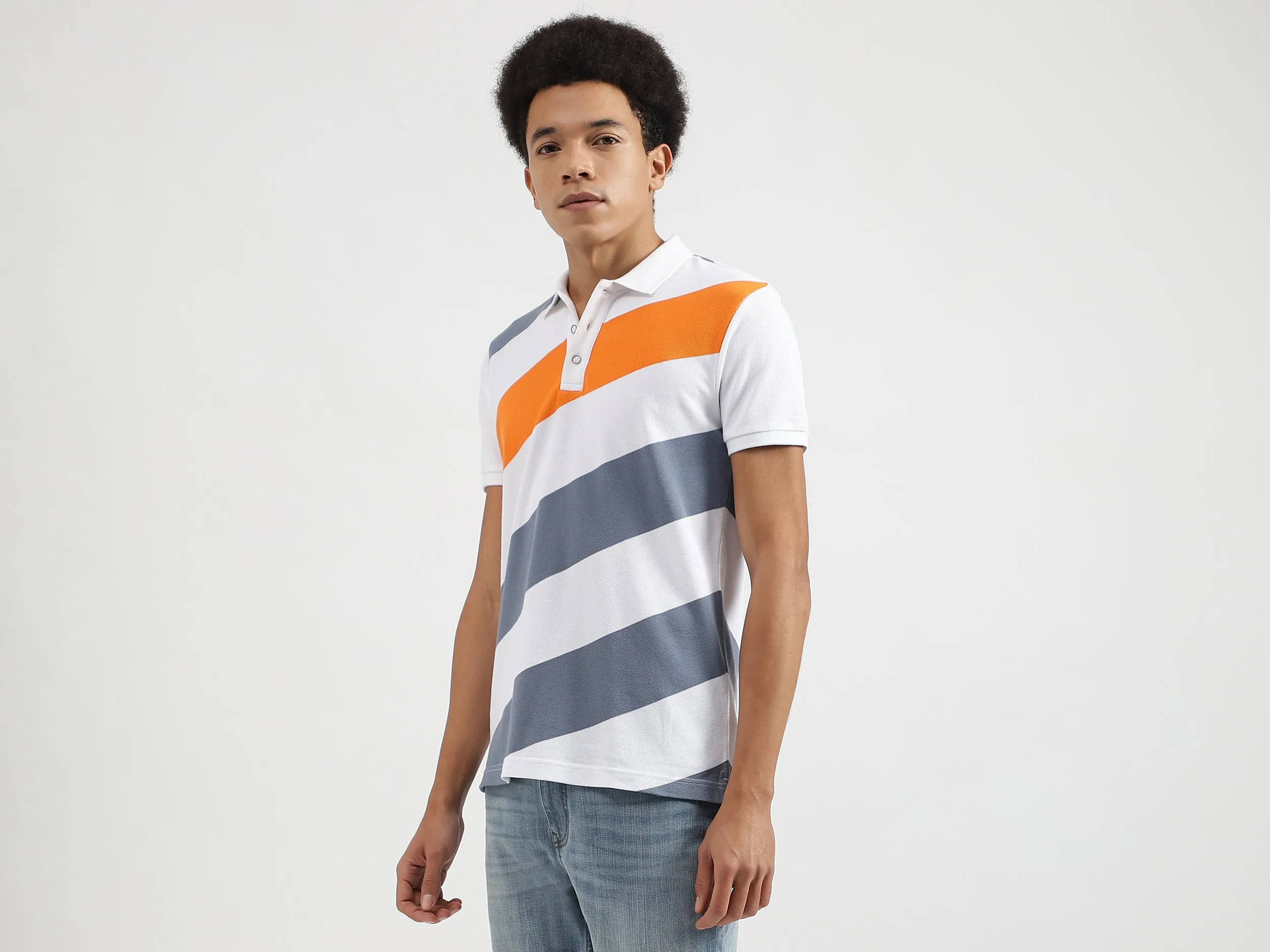 Regular Fit Polo Neck Striped T-Shirts