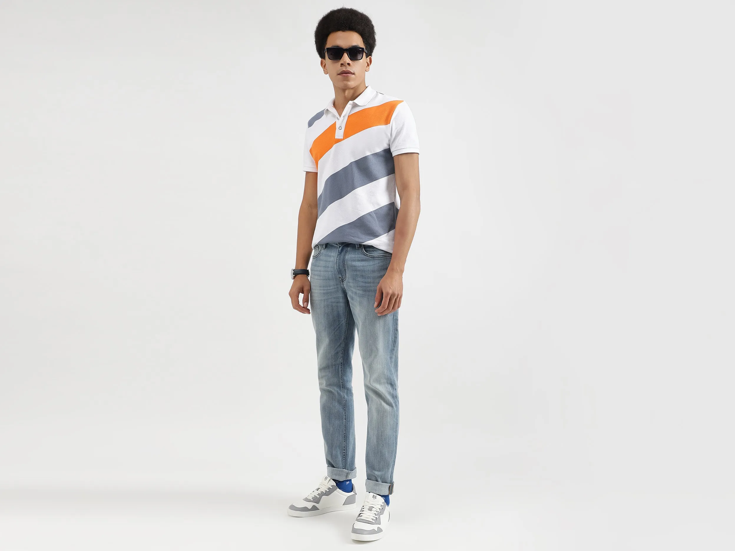Regular Fit Polo Neck Striped T-Shirts