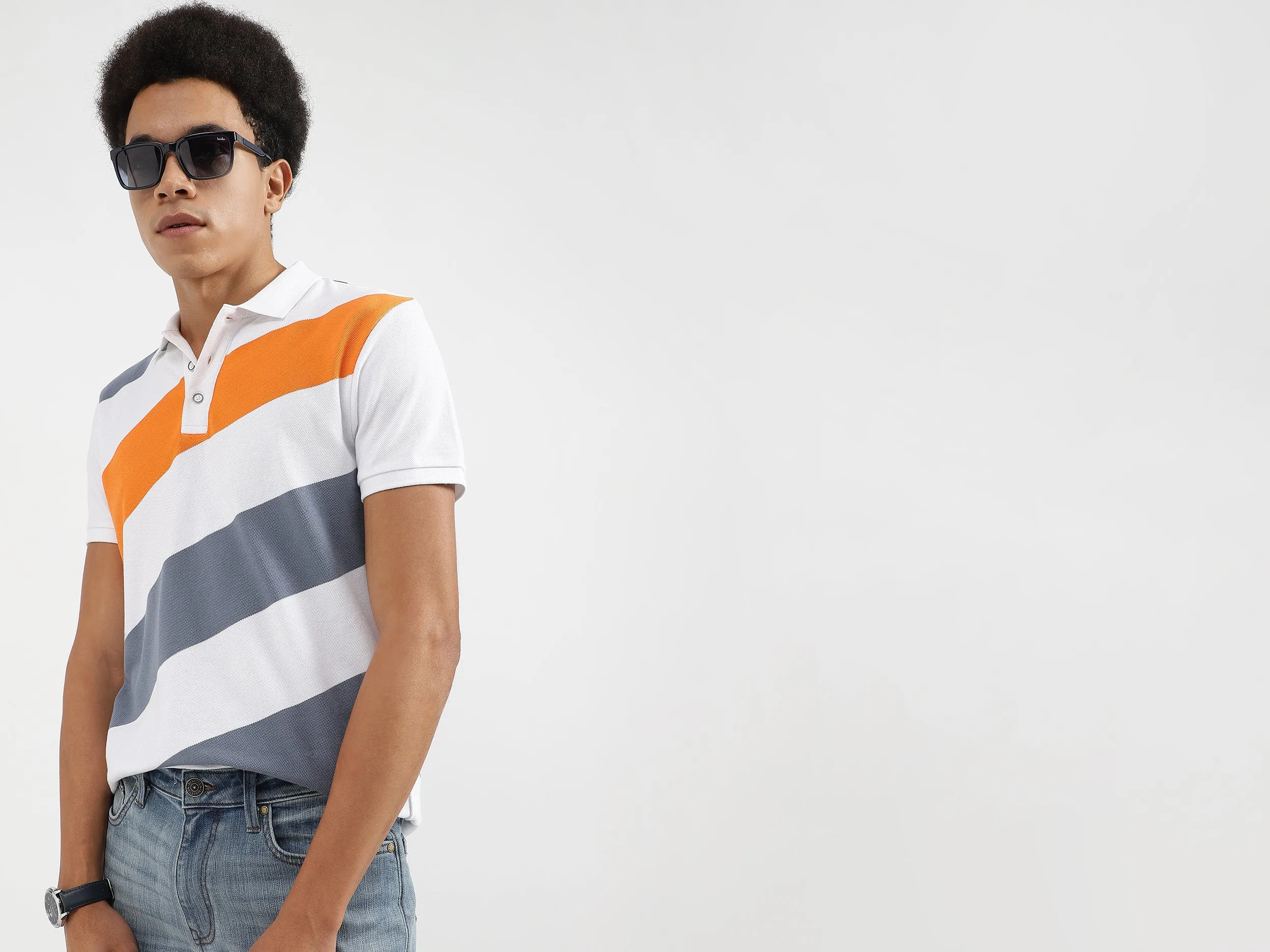 Regular Fit Polo Neck Striped T-Shirts
