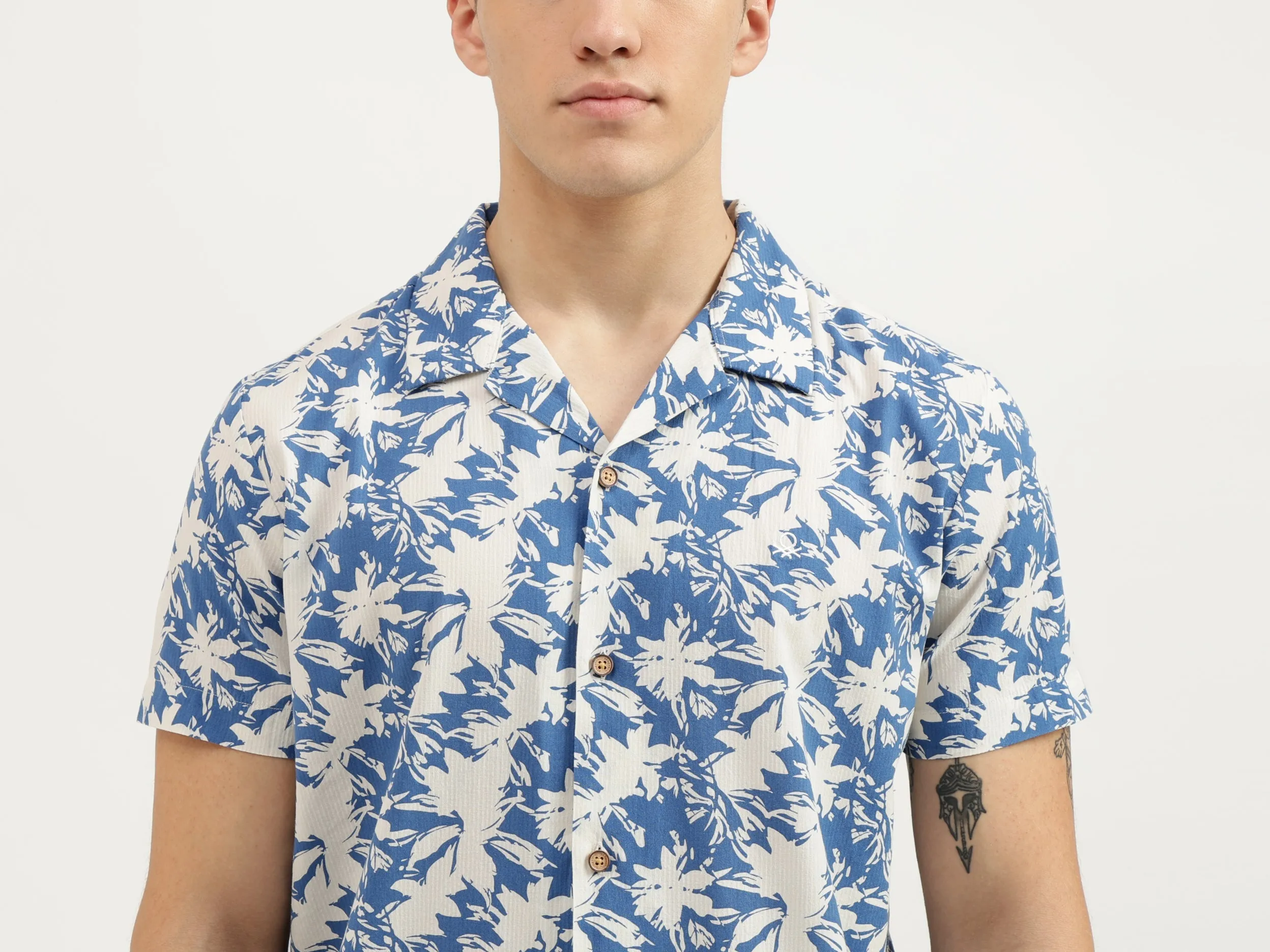 Regular Fit Spread Collar Botanical Print Shirts