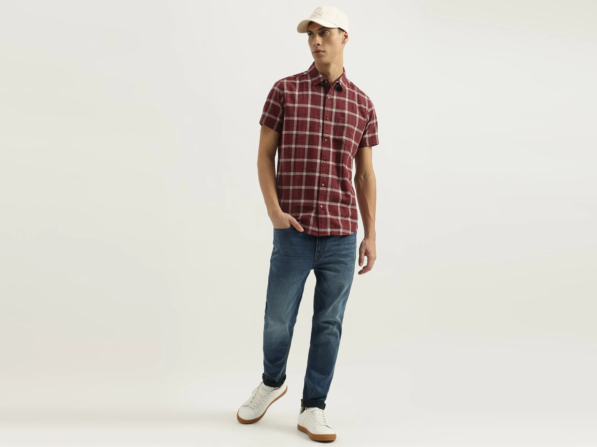 Regular Fit Spread Collar Checkered Shirts