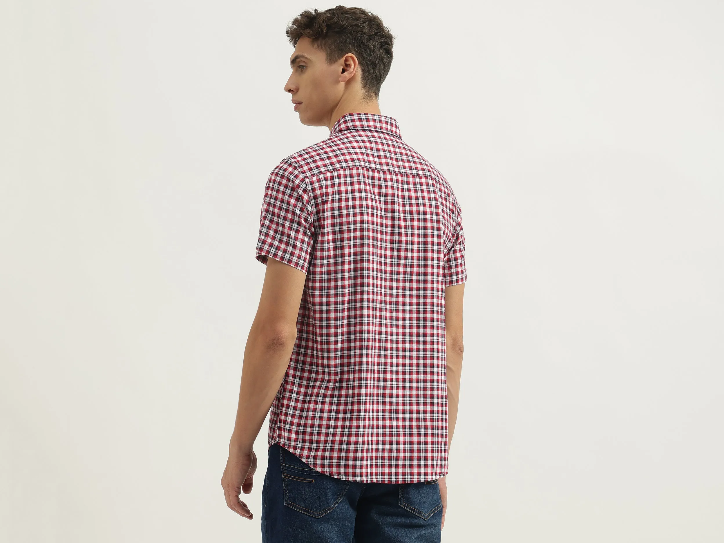 Regular Fit Spread Collar Checkered Shirts