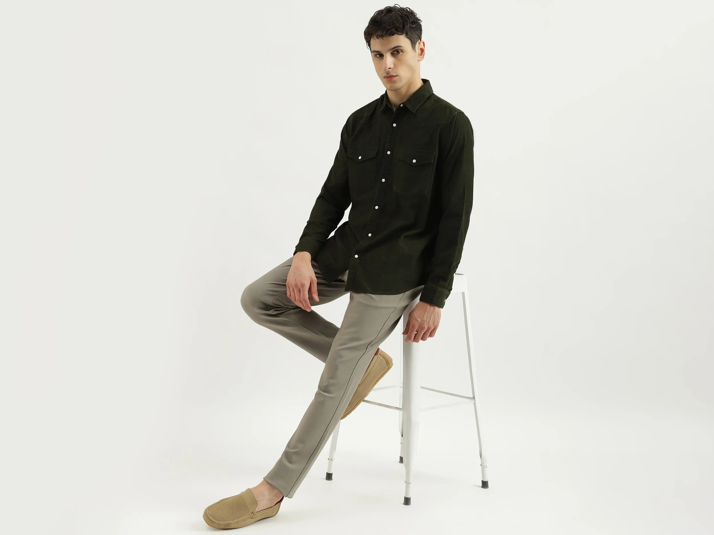 Regular Spread Collar Solid Shirts