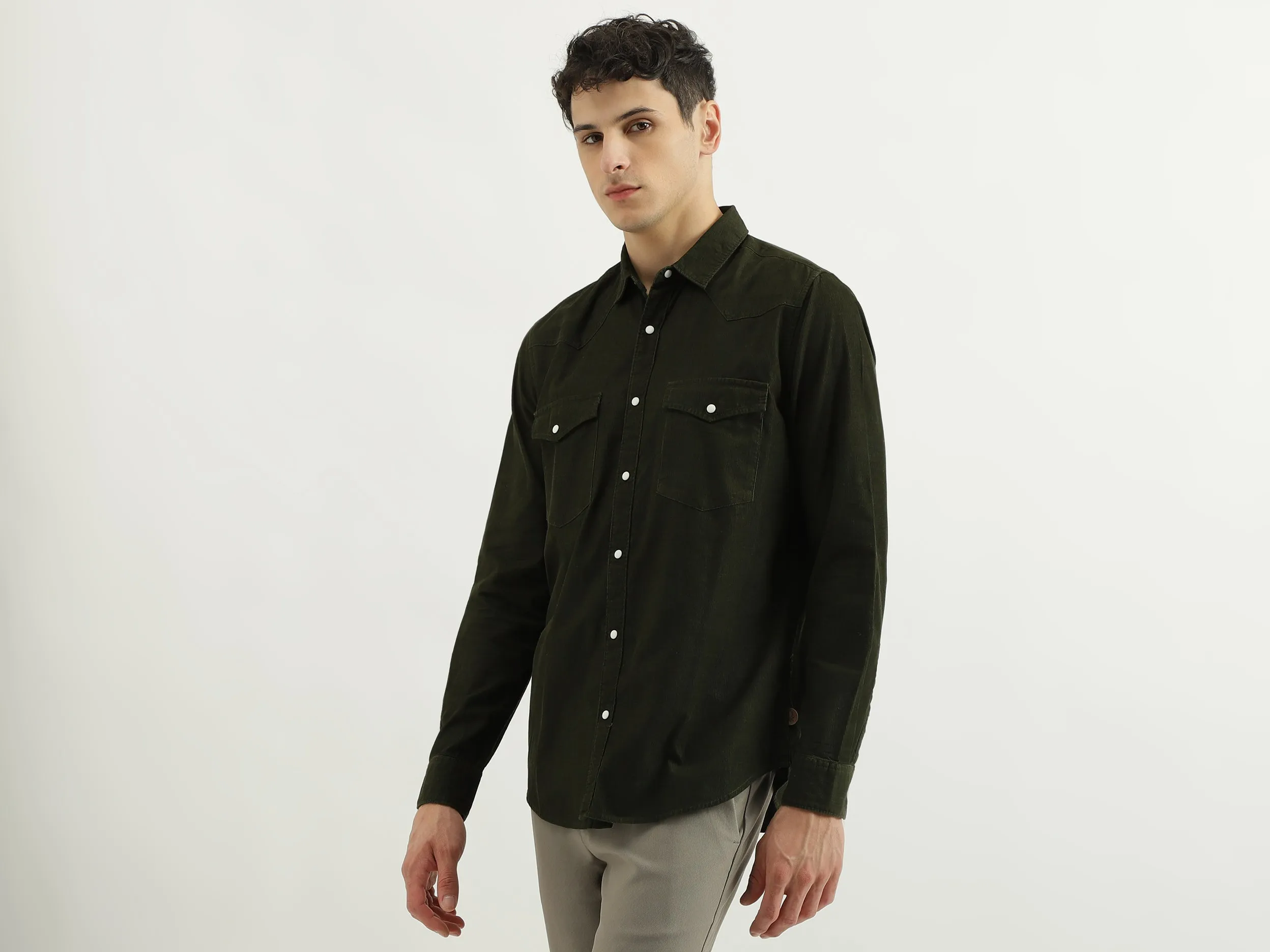 Regular Spread Collar Solid Shirts