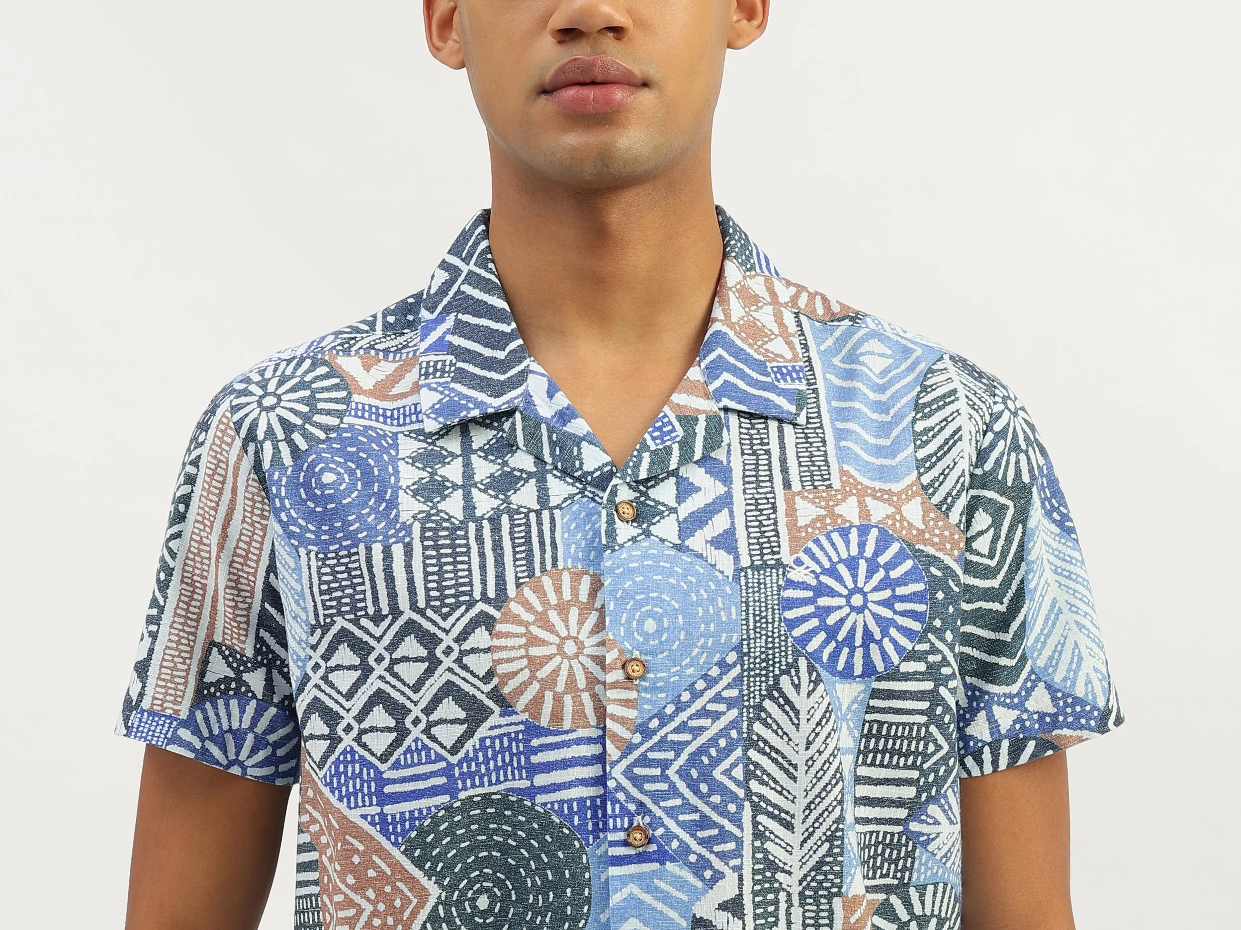 Relaxed Fit Resort Collar Geometric Shirt