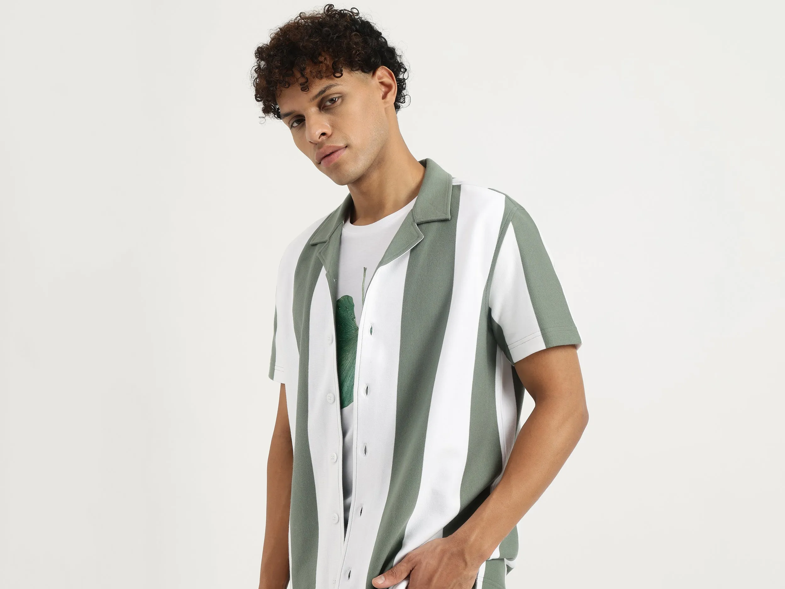 Relaxed Resort Collar Striped Shirt