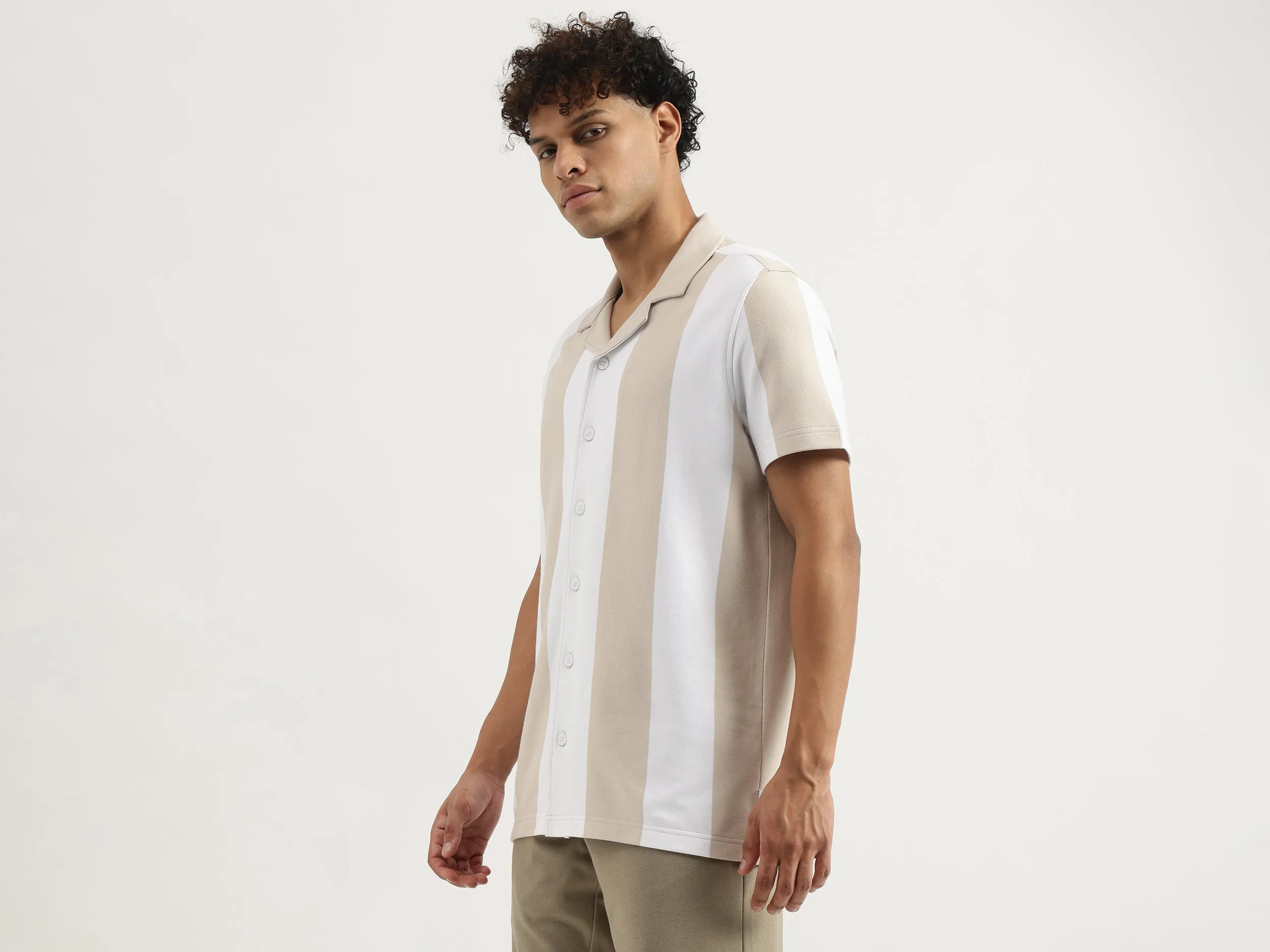 Relaxed Resort Collar Striped Shirt