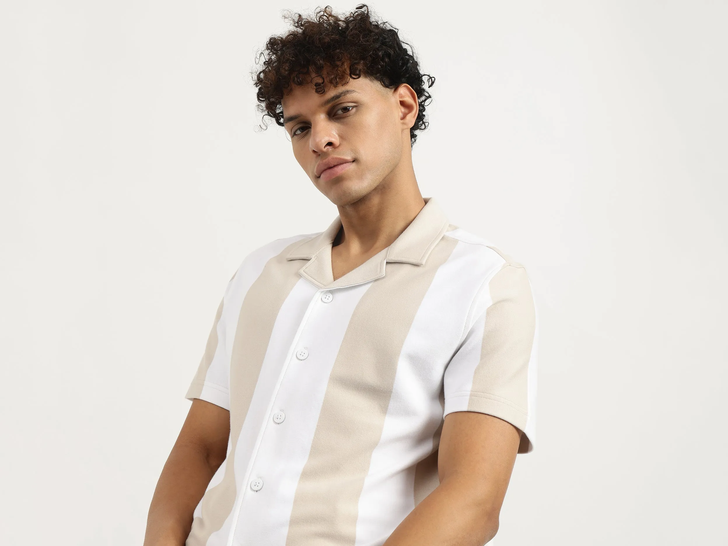 Relaxed Resort Collar Striped Shirt