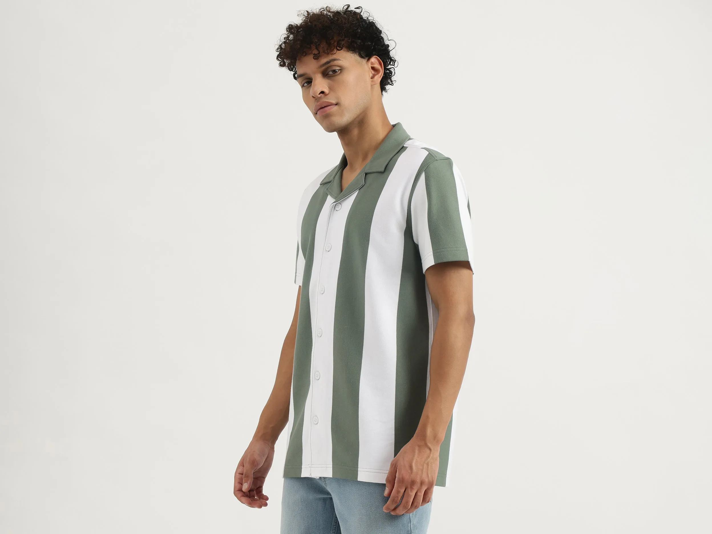 Relaxed Resort Collar Striped Shirt