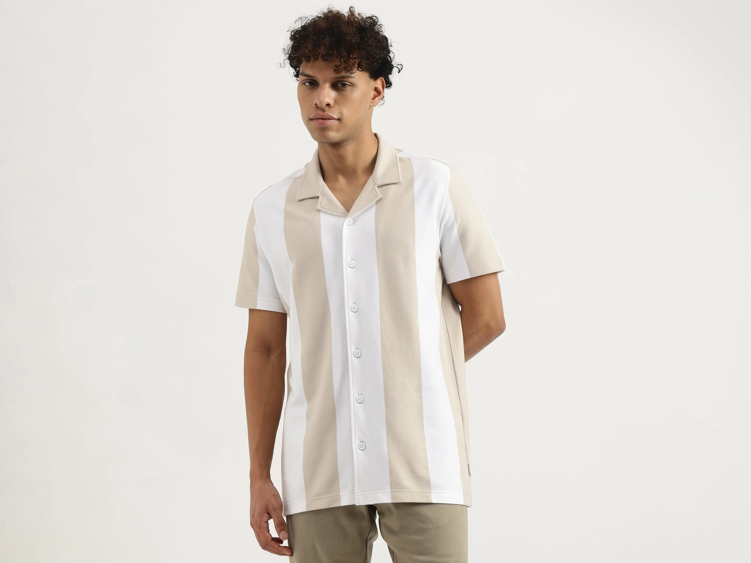 Relaxed Resort Collar Striped Shirt