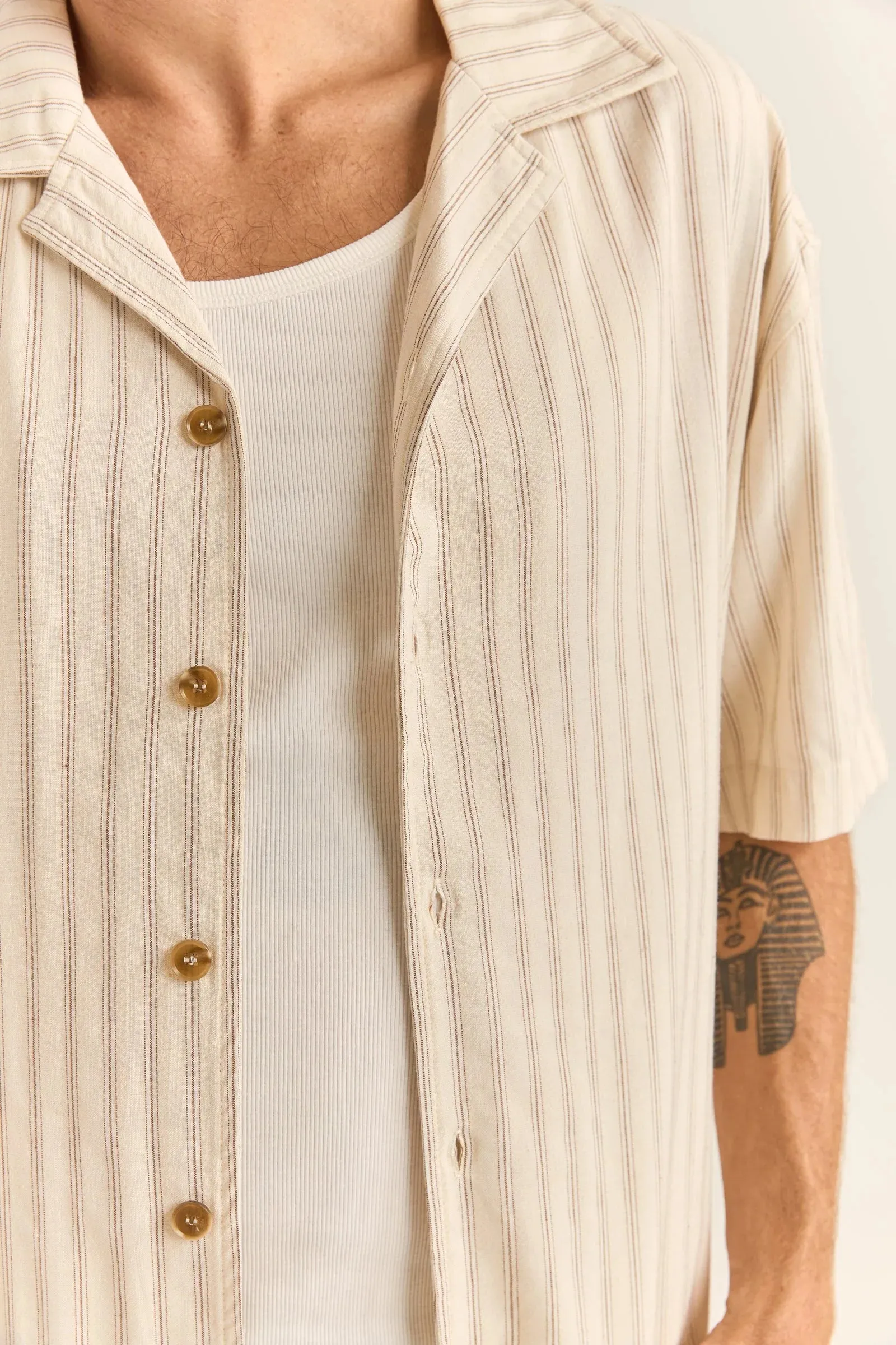 Relaxed Stripe Ss Shirt - Natural