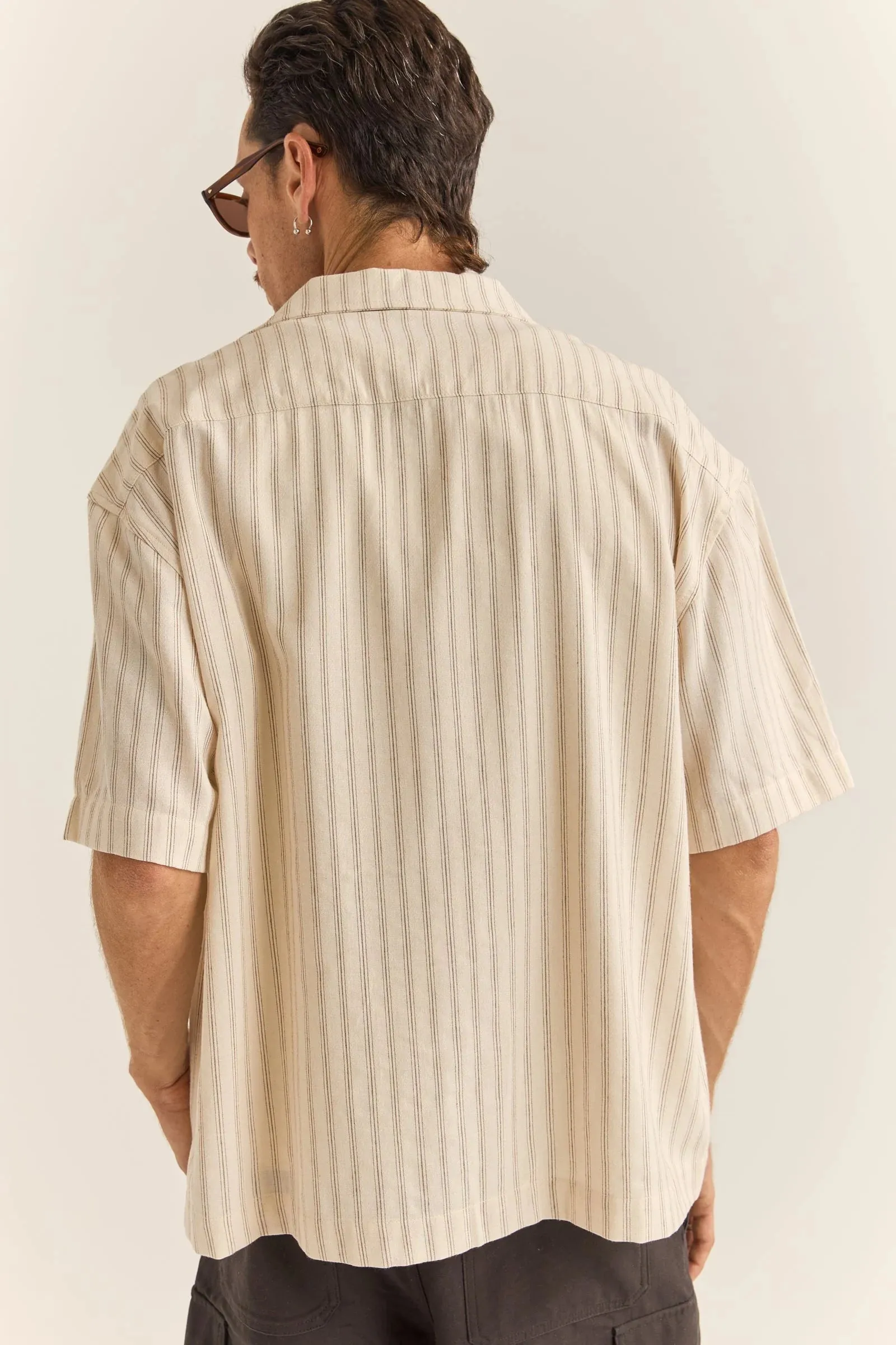Relaxed Stripe Ss Shirt - Natural