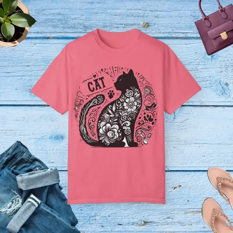 Rock that Floral Unisex Tee with Artistic Cat Design
