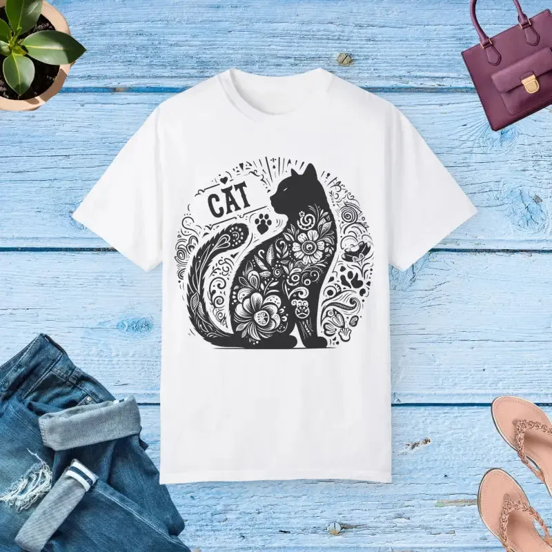 Rock that Floral Unisex Tee with Artistic Cat Design