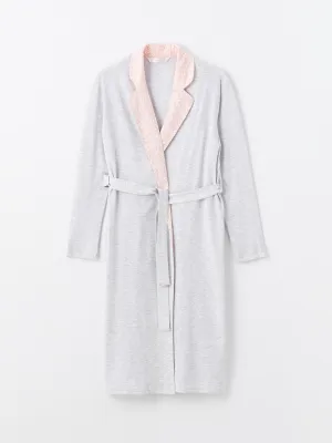 Shawl Collar Plain Long Sleeve Women Dressing Gown